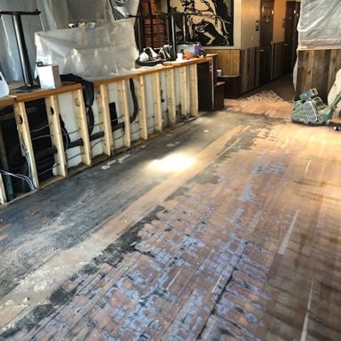 dining room area with floor being replaced