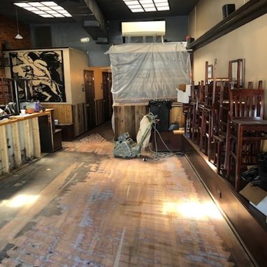 dining room area with floor being replaced
