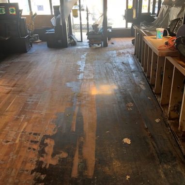 dining room area with floor being replaced